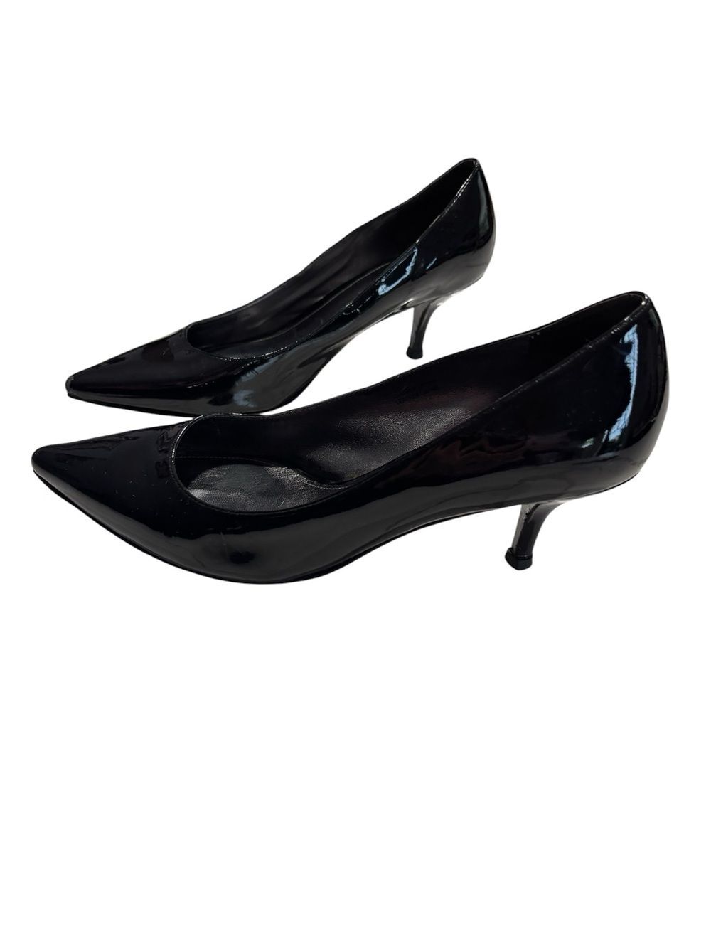 Via Spiga Black Patent Pointed-Toe Mid Kitten Heel Pumps Women’s Size 8M
